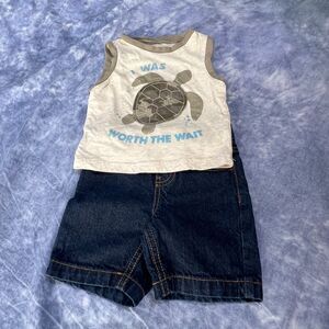 Lee Denim Jean Shorts + Turtle Sleeveless Tank Lot Sz 12 Mo